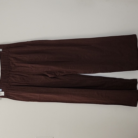 NWT Abercrombie&Fitch 53% Linen Pleated Wide Leg Pants Chocolote Brown Sz M - Picture 9 of 16